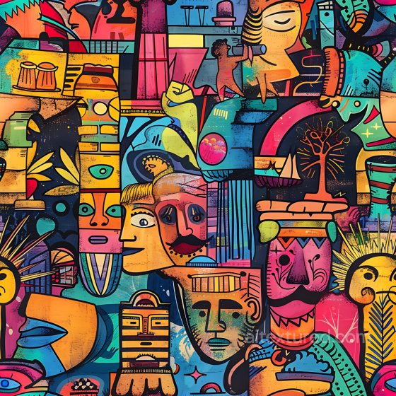 Featuring Colorful Urban Graffiti with Abstract Faces and Symbols Graffiti texture preview