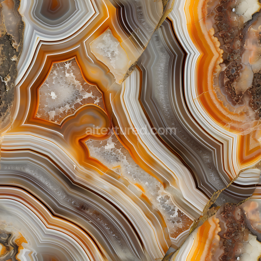 Seamless 3D Agate Stone PBR Texture Featuring Striking Orange and Brown Band Patterns