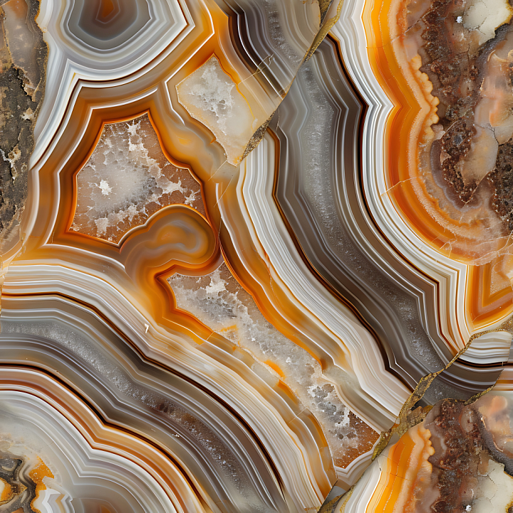 Agate Stone Featuring Striking Orange and Brown Band Patterns seamless PBR texture preview