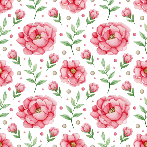 Pink Flower Texture of Pink Watercolor Flowers with Green Leaves seamless Pink Flower PBR texture
