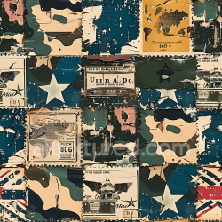 seamless Seamless 3D Stylized Military Camouflage PBR Texture with Vintage US Army Elements texture 8k free download PBR