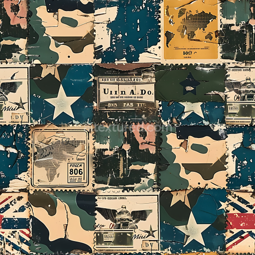 Seamless 3D Stylized Military Camouflage PBR Texture with Vintage US Army Elements