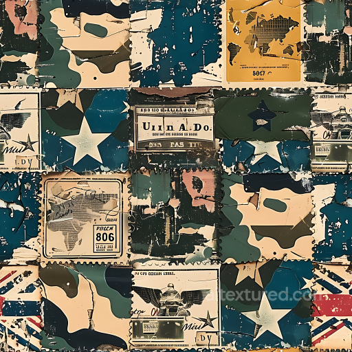Stylized Military Camouflage PBR Texture with Vintage US Army Elements seamless Color Camouflage PBR texture