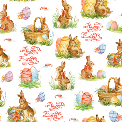 seamless Seamless 3D PBR Easter Digital Paper Texture Featuring Watercolor Bunnies and Eggs texture 8k free download PBR