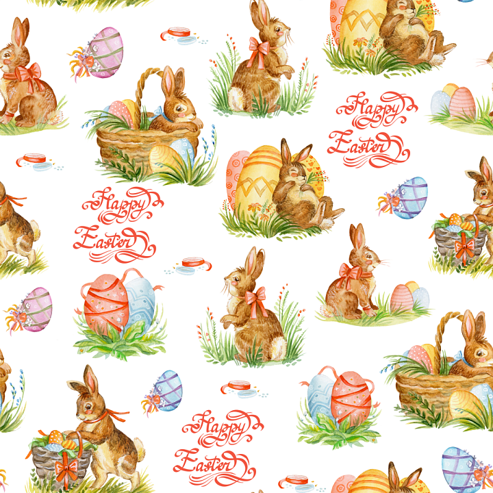 Featuring Watercolor Easter Bunnies and Eggs seamless PBR texture preview