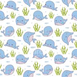 Pattern Bundle - Seamless 3D Pattern PBR Texture with Cute Cartoon Whale Motifs and Marine Elements texture preview
