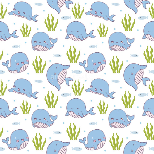 Pattern Bundle - Seamless 3D Pattern PBR Texture with Cute Cartoon Whale Motifs and Marine Elements texture preview