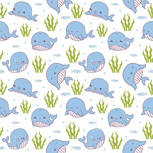 Pattern PBR Texture with Cute Cartoon Whale Motifs and Marine Elements seamless Pattern Bundle PBR texture