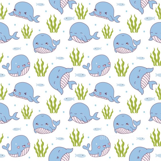 Pattern PBR Texture with Cute Cartoon Whale Motifs and Marine Elements Pattern Bundle texture preview