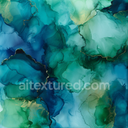 seamless Seamless 3D Alcohol Ink PBR Texture Featuring Blue-Green Fluid Swirls with Gold Veins texture 8k free download PBR