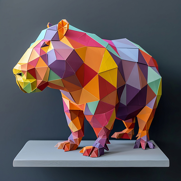 Animal of Colorful Geometric Origami Capybara seamless PBR texture preview