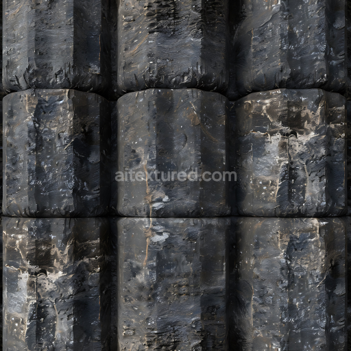 Seamless 3D Basalt Column Rock Wall PBR Texture with Weathered Dark Stone Surface