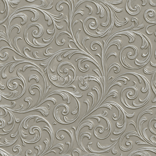 Seamless 3d texture pbr 8k art nouveau scrollwork wallpaper with embossed silver foil metallic accents
