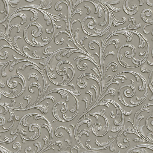 Art Nouveau Scrollwork Wallpaper With Embossed Silver Foil Metallic Accents seamless Wallpaper PBR texture