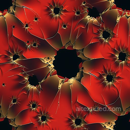 Shattered Glass PBR Texture with Jagged Holes and Bright Red Highlights seamless Cracked & Holes PBR texture