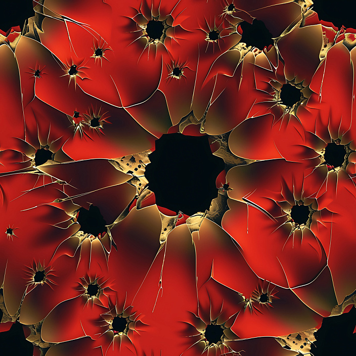 Shattered Glass with Jagged Holes and Bright Red Highlights seamless PBR texture preview
