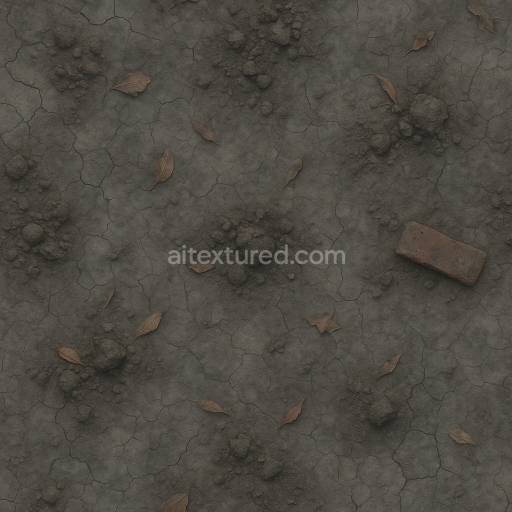 Seamless 3d texture PBR 8k dry cracked earth surface with grave dirt clumps for Halloween graves