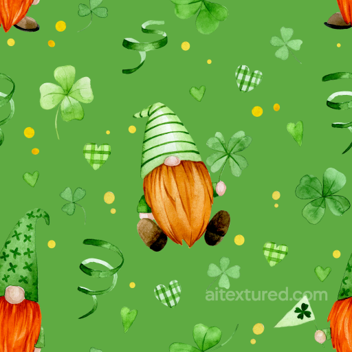 St Patrick Fabric Texture with Gnomes and Shamrocks seamless St patrick PBR texture