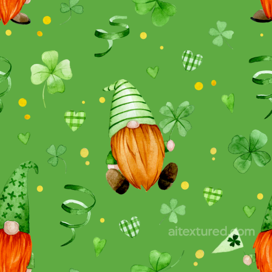 St Patrick Fabric Texture with Gnomes and Shamrocks St patrick texture preview