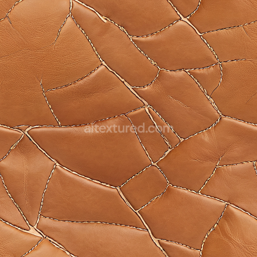 Seamless 3D PBR stitched patchwork brown leather texture with natural grain and soft wear