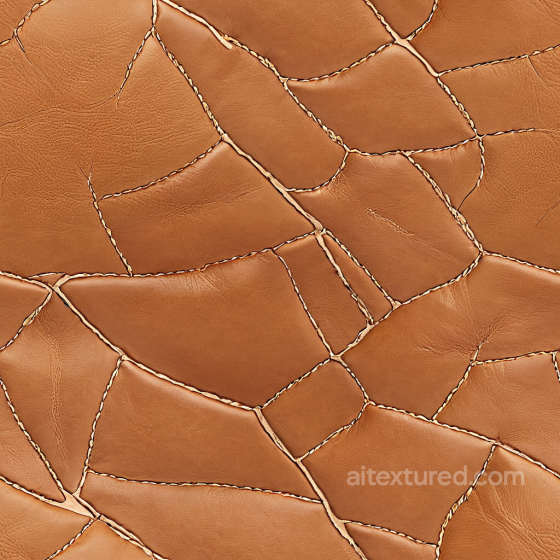 Stitched Patchwork Brown Leather Texture With Natural Grain And Soft Wear Leather texture preview