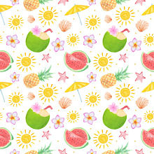 Seamless 3D PBR Pattern Texture with Vibrant Tropical Fruits and Floral Motifs texture preview