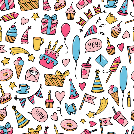 Cute Birthday Pattern Texture with Colorful Party Icons seamless Birthday PBR texture
