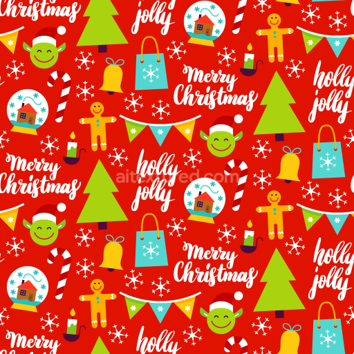 Seamless 3D PBR festive Christmas digital paper texture with colorful holiday icons