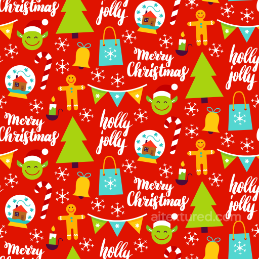 Festive Christmas Digital Paper Texture With Colorful Holiday Icons seamless All Christmas Digital paper PBR texture