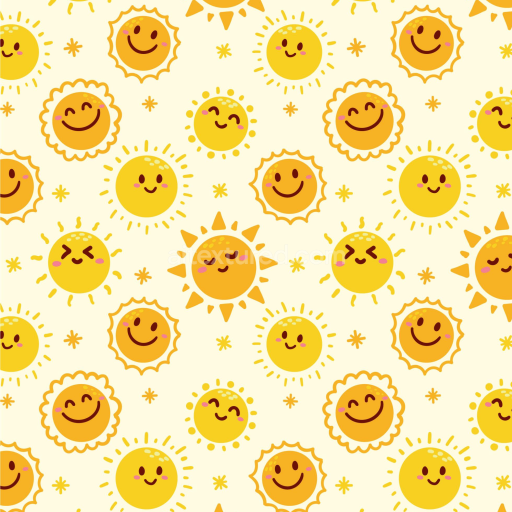 Seamless 3D PBR texture with cartoon happy face sun pattern in bright yellow tones