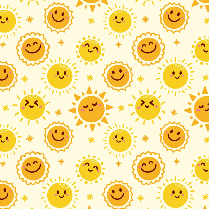 With Cartoon Happy Face Sun Pattern In Bright Yellow Tones seamless PBR texture preview