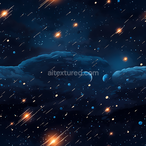 Seamless 3D Space PBR Texture Featuring Blue Nebula Clouds and Meteor Showers