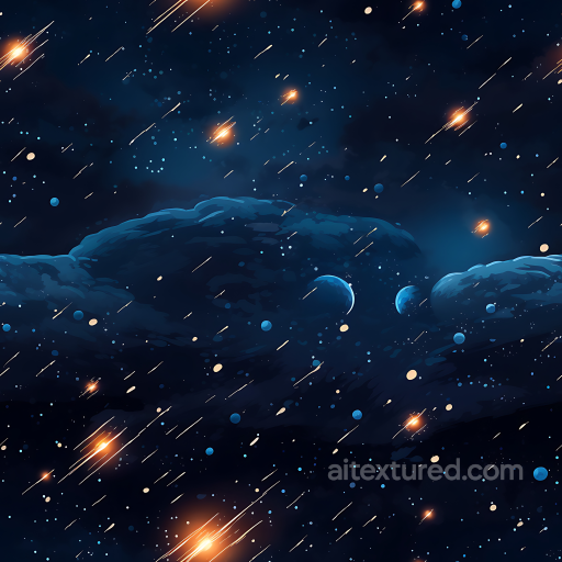Space PBR Texture Featuring Blue Nebula Clouds and Meteor Showers seamless Star, space, planets PBR texture