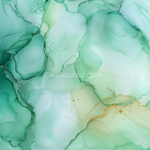 Seamless 3D Alcohol Ink PBR Texture Featuring Mint Green Fluid Waves and Subtle Gold Veining