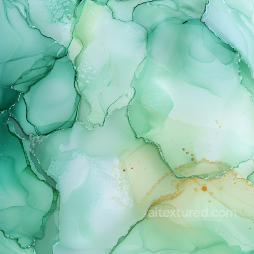 Alcohol Ink PBR Texture Featuring Mint Green Fluid Waves and Subtle Gold Veining seamless Alcohol ink PBR texture