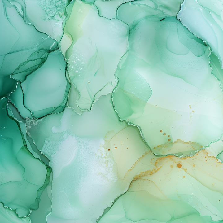 Alcohol Ink Featuring Mint Green Fluid Waves and Subtle Gold Veining seamless PBR texture preview