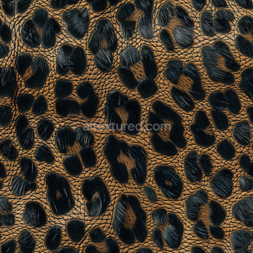 Seamless 3D PBR Leopard Print Leather Texture with Detailed Grain and Glossy Black Spots