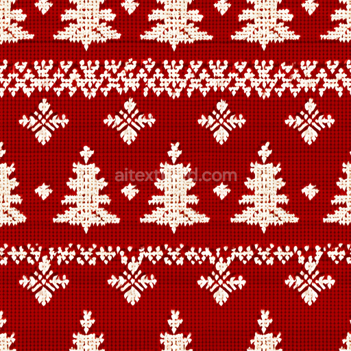 Seamless 3D PBR Texture of Red Knitted Christmas Sweater with White Tree Pattern