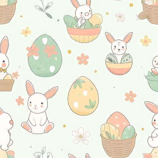 Seamless 3D PBR Easter Digital Paper Texture with Bunny and Painted Egg Pattern