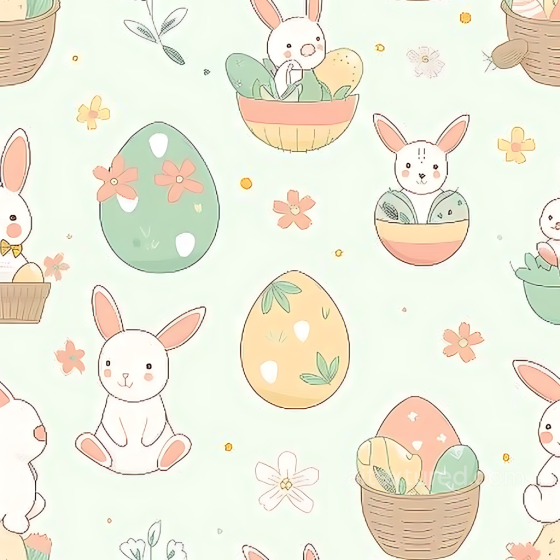Easter Digital Paper Texture with Bunny and Painted Egg Pattern All Easter Digital paper texture preview