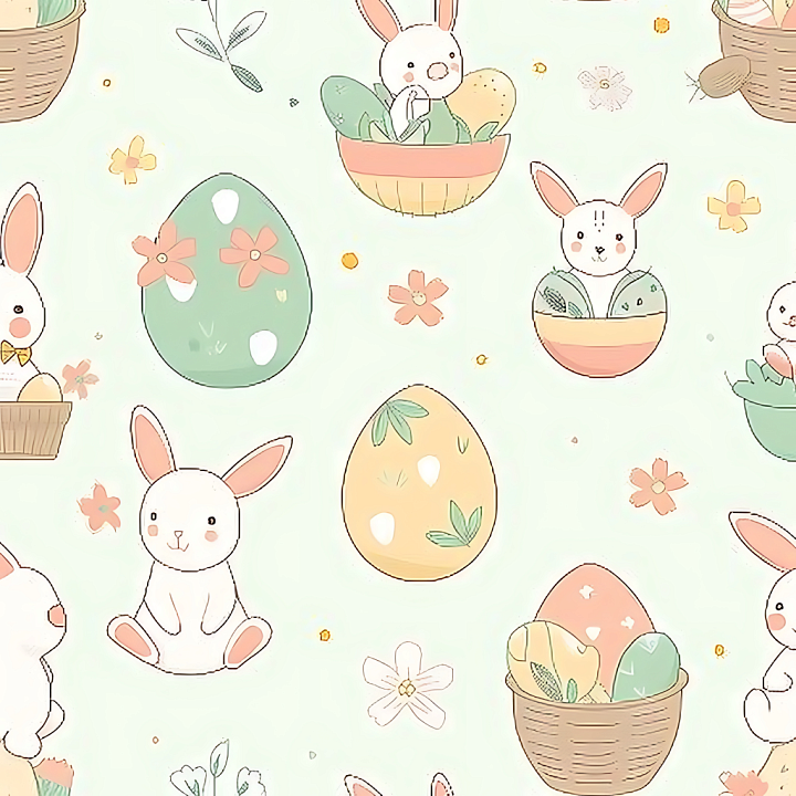 Easter Digital Paper with Bunny and Painted Egg Pattern seamless PBR texture preview