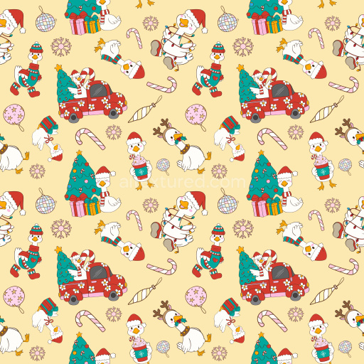 Pattern Bundle - Seamless 3D PBR Texture Featuring Festive Ducks and Holiday Motifs Pattern texture preview