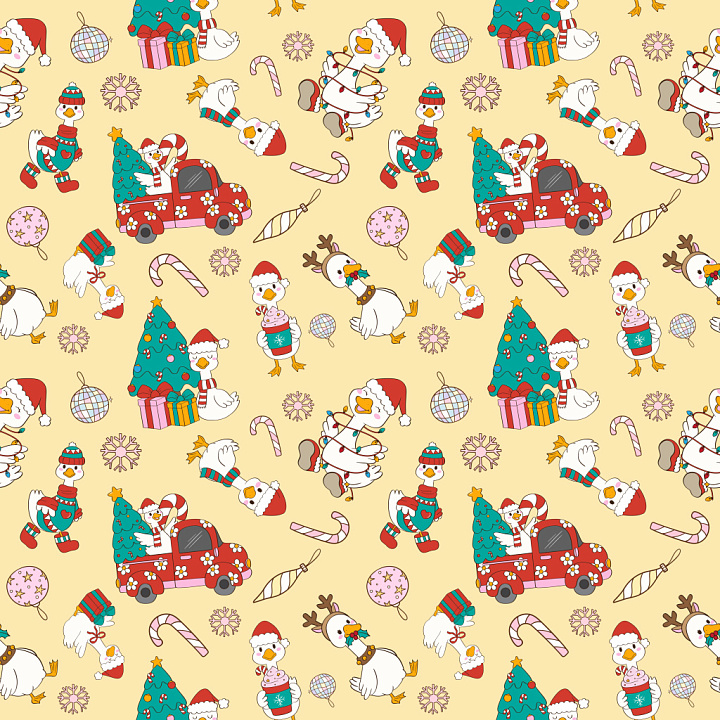 Featuring Festive Ducks and Holiday Motifs Pattern seamless PBR texture preview