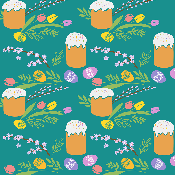 Digital Paper Featuring Easter Cakes, Eggs & Floral Patterns seamless PBR texture preview