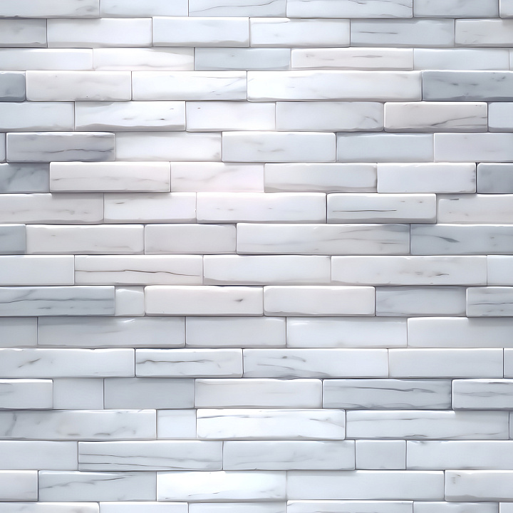 Cracked White Marble Brick Wall with Subtle Veins seamless PBR texture preview