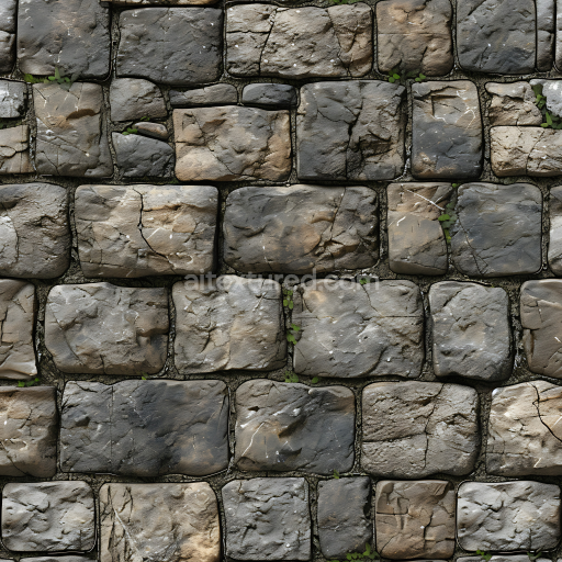 Seamless 3D Weathered Stone Wall PBR Texture with Moss and Cracks