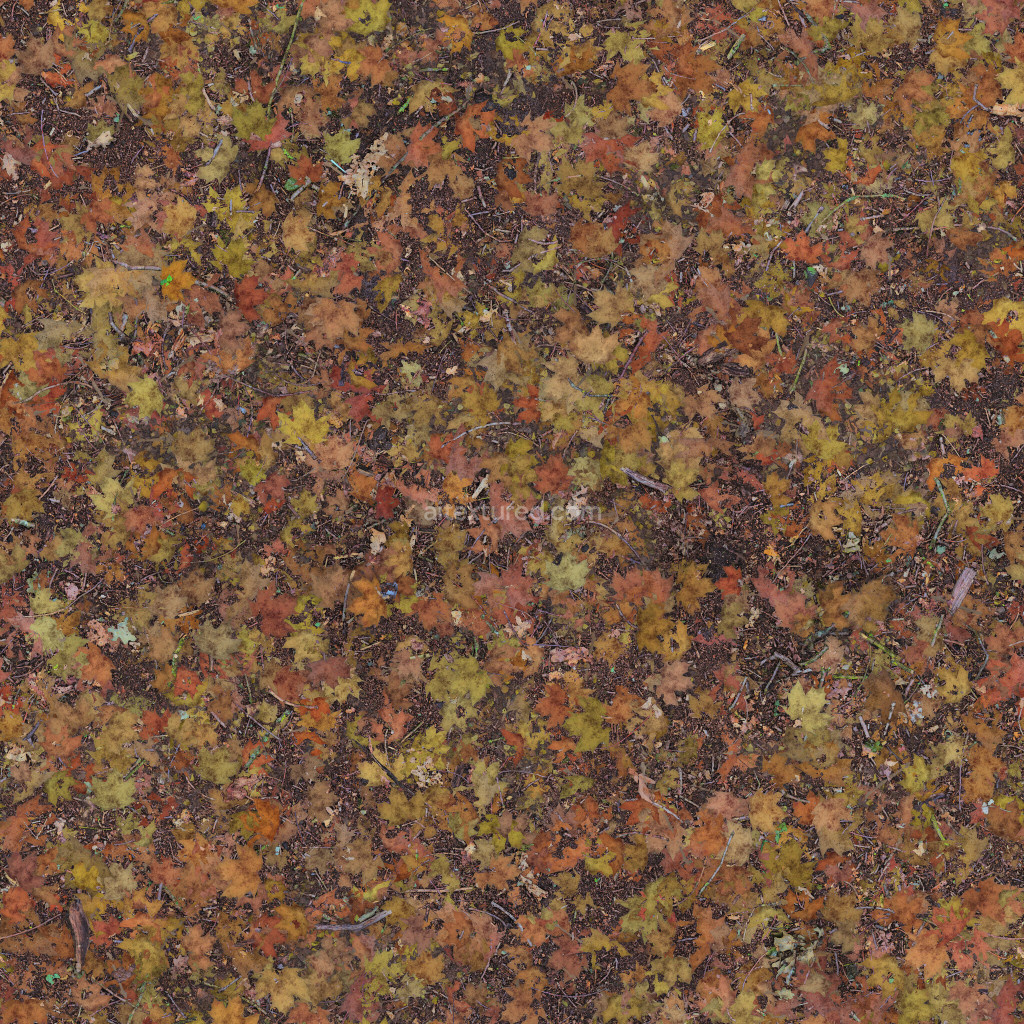 Seamless PBR ground texture with colorful leaves and dirt