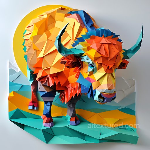 Animal - Seamless 3D PBR Texture of Vibrant Origami Buffalo with Geometric Facets texture preview