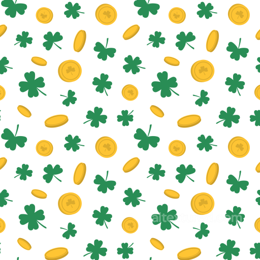St Patrick Texture of Lucky Clover and Gold Coins in Flat Style seamless St patrick PBR texture