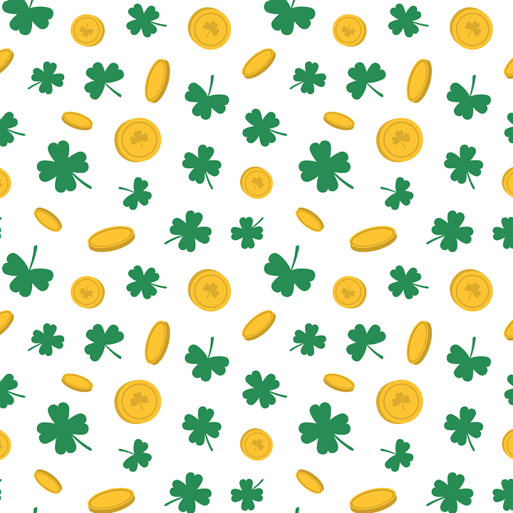 St Patrick of Lucky Clover and Gold Coins in Flat Style seamless PBR texture preview
